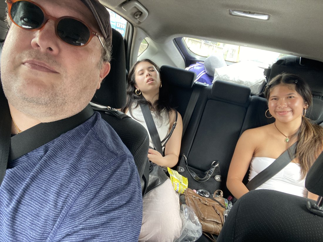 The three of us in the car